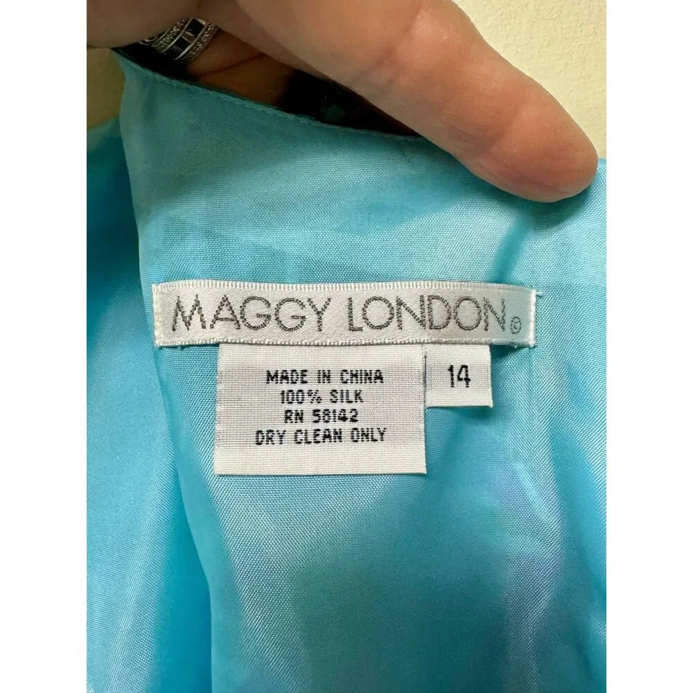 VINTAGE - MAGGY LONDON Two-Piece 100% Silk Tropical Print Midi Dress, Sz 14